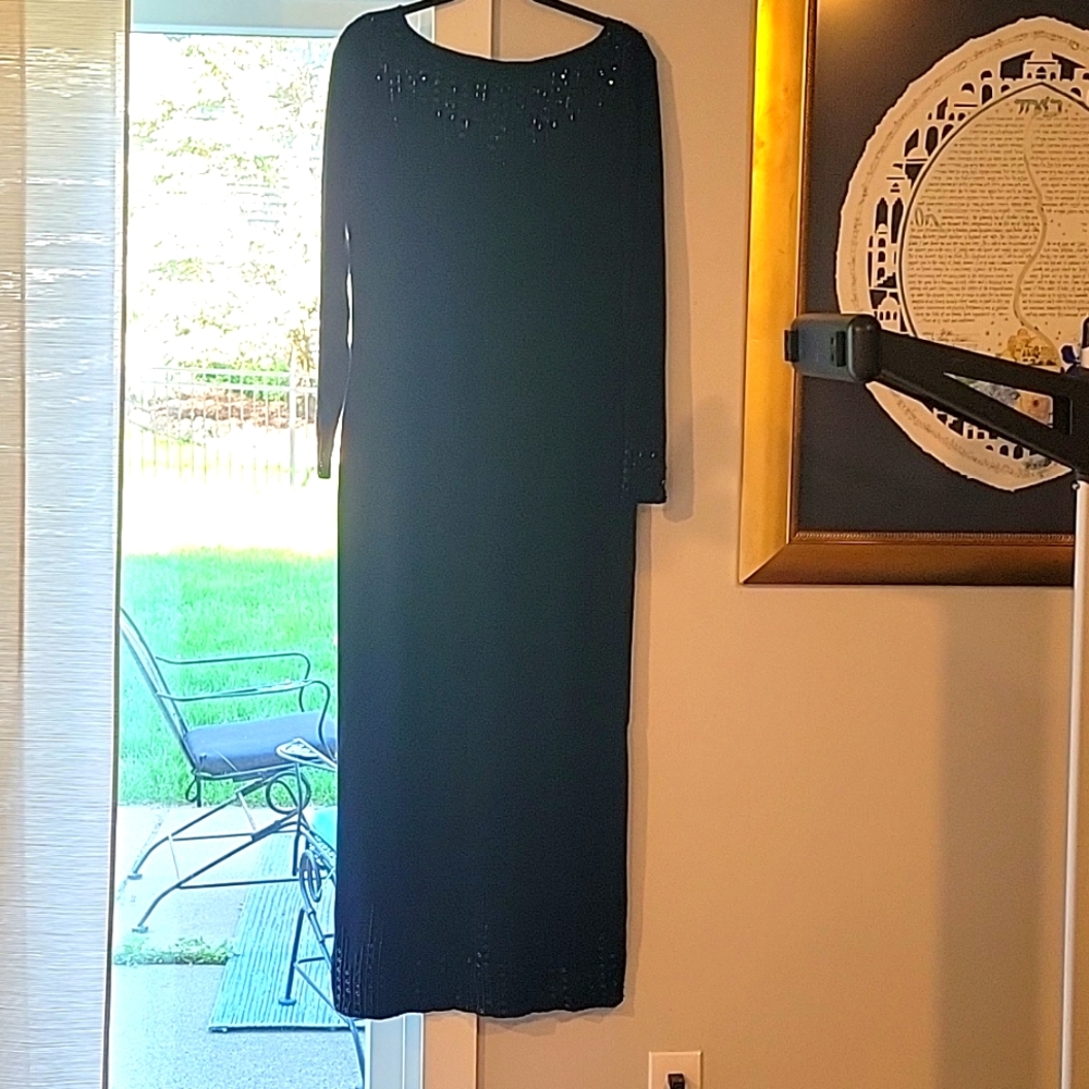 Black wool maxi sweater dress with sequin detail